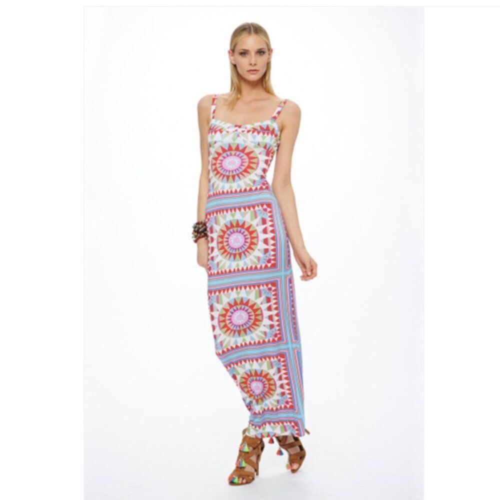 NEW Mara Hoffman XS Bodycon Maxi Dress Long Backless Column Shakti Print White